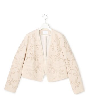 23区 【GOLD LABEL/見上愛さん着用】リネンエンブロイダリー ノーカラージャケット ベージュ系