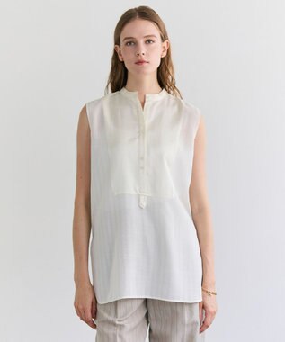 BEIGE， GOSHE / サテン切替 シアースタンドブラウス