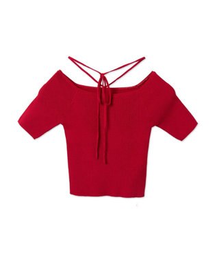 WEGO チョーカーリボン付きオフショルニット レッド