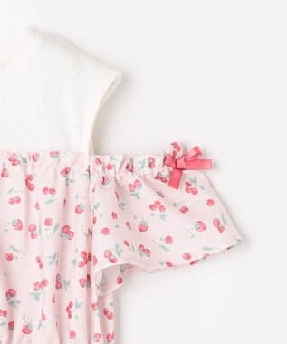 ANY KIDS 【洗濯機可能】オンオフショルダーワンピース ピンク×フルーツ