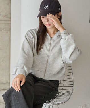 WEGO ショートジップパーカー 杢グレー