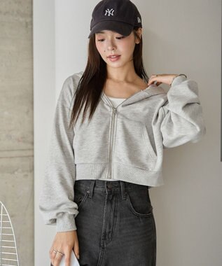 WEGO ショートジップパーカー 杢グレー