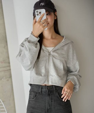 WEGO ショートジップパーカー 杢グレー