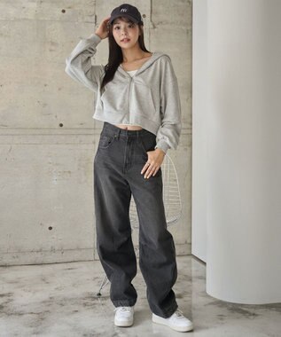 WEGO ショートジップパーカー 杢グレー