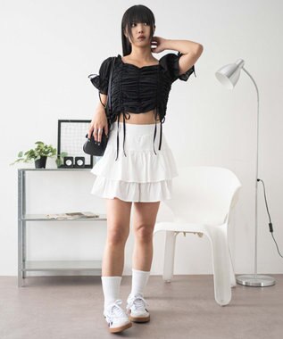 WEGO 【ウエストゴム】カットフリルスカパン ホワイト