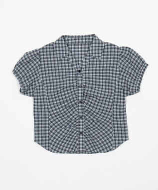 WEGO コンパクトギャザーチェックシャツ サックス