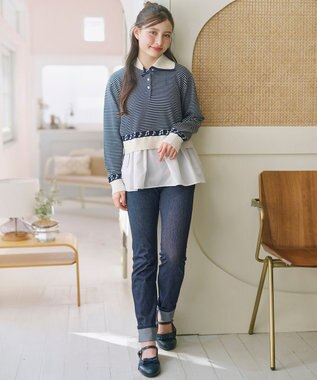 組曲 KIDS 【150-160㎝】ハーモニー ボーダートップス ネイビー