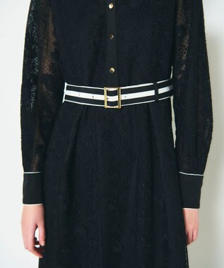 GRACE CONTINENTAL ストライプフラワー刺繍ワンピース ブラック