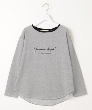 ANY SIS ロゴ刺繍 カットソー オフ×ブラックボーダー