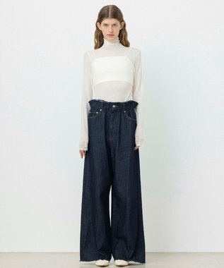 NAVE 【ReNAVE・洗える/軽量】ライトデニム ウエストギャザーパンツ ネイビー系
