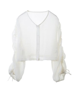 earth music&ecology キラキラシアーギャザーシャツ Off White