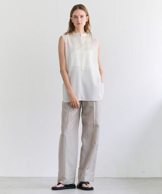 BEIGE， GOSHE / サテン切替 シアースタンドブラウス Ecru