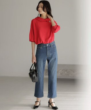 組曲 【加藤ローサさん着用・新色追加・前後着用可】スムースストレッチロールネック ニット レッド系