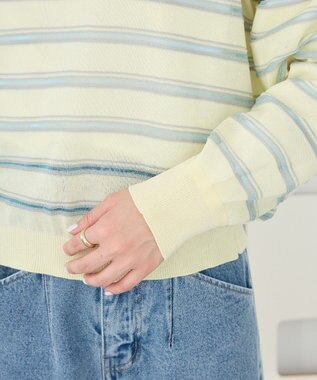 CRAFT STANDARD BOUTIQUE シアーボーダーポロ衿ニットプルオーバー Ivory