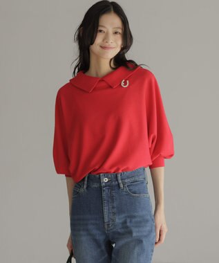 組曲 L 【加藤ローサさん着用・新色追加・前後着用可】スムースストレッチロールネック ニット レッド系