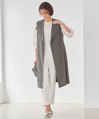 自由区 L 【洗える】テンセルリネンストレッチ ジレ グレー系