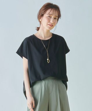 ANY L 【吸水速乾/シワになりにくい/アンチピリング】バックフレアフレンチスリーブカットソー ブラック