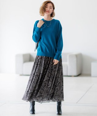 23区 【Oggi2月号掲載/洗える】ピュアカシミヤ クルーネック ニット ターコイズブルー系