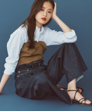 NAVE 【ReNAVE・洗える/軽量】ライトデニム ウエストギャザーパンツ ネイビー系