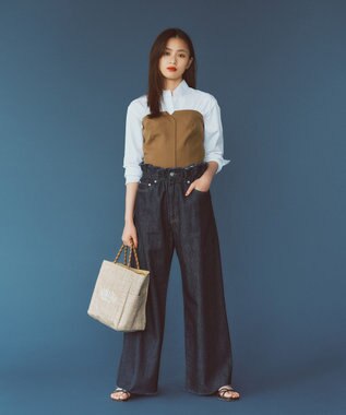 NAVE 【ReNAVE・洗える/軽量】ライトデニム ウエストギャザーパンツ ネイビー系