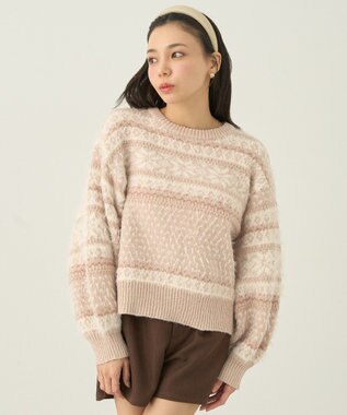 earth music&ecology フェザーヤーンノルディックプルオーバー Beige