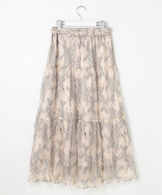 Feroux ニット×ティアードレース スカート グレー系