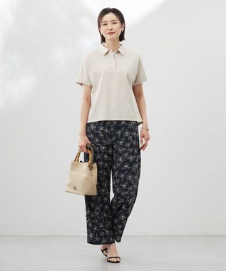 J.PRESS LADIES 【洗える】コットンリネンジャージー ポロ カットソー ベージュ系