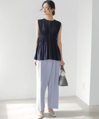 組曲 【先行予約】シアーリンクルクロス ティアードブラウス ネイビー系