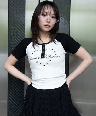 WEGO グラフィックラグランヘンリーネックT 柄5