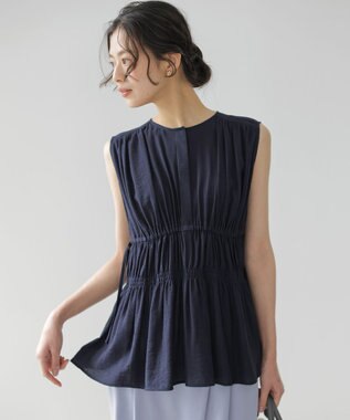 組曲 【先行予約】シアーリンクルクロス ティアードブラウス ネイビー系