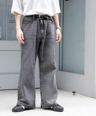 WEGO 【ユニセックス着用ITEM/SMLサイズ展開】デニムルーズフレアパンツ グレー