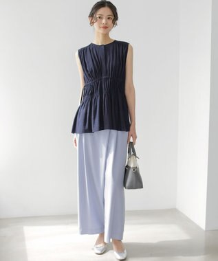 組曲 【先行予約】シアーリンクルクロス ティアードブラウス ネイビー系