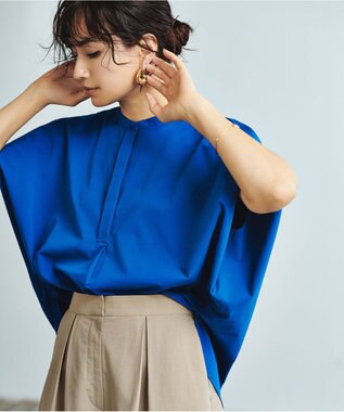 ICB 【接触冷感・UVカット・洗える】ヴィンテージスパンブロード デザインブラウス アゲートブルー系