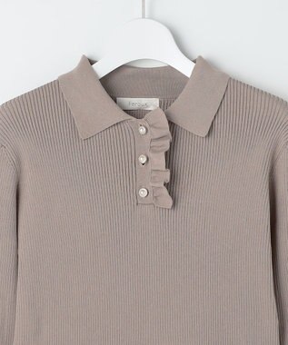 Feroux 襟付きドッキング ワンピース グレージュ×ブラック系