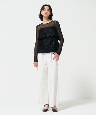 GRACE CONTINENTAL フリンジジャガードノースリーブ トップ ブラック