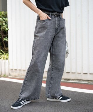 WEGO 【ユニセックス着用ITEM/SMLサイズ展開】デニムルーズフレアパンツ グレー
