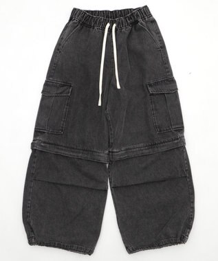 WEGO 【ウエストゴム/2WAY】2WAYデニムカーゴパンツ デニムブラック