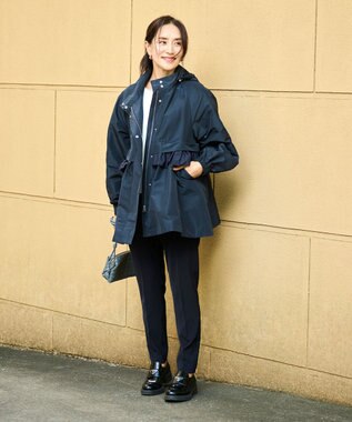 #Newans 【セレモニーにも】ラウンドフリルタフタブルゾン ネイビー