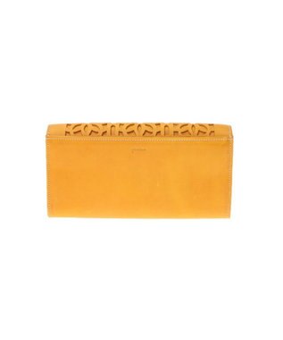 genten カットワーク フラップ長財布 イエロー