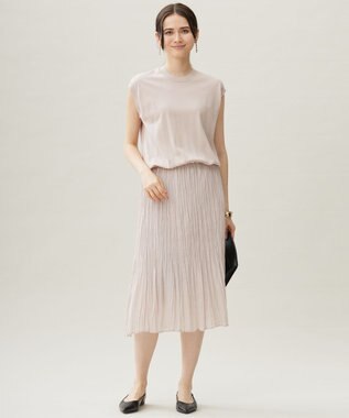 自由区 L 【カタログ掲載・洗える】ジョーゼットプリーツコンビ ワンピース サンドベージュ