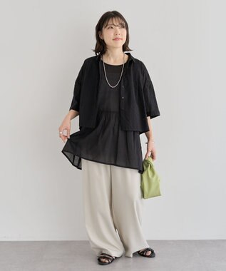 Green Parks Ｉ　ＳＥＴ２点　ギャザーシャツ＋布帛インナー Black