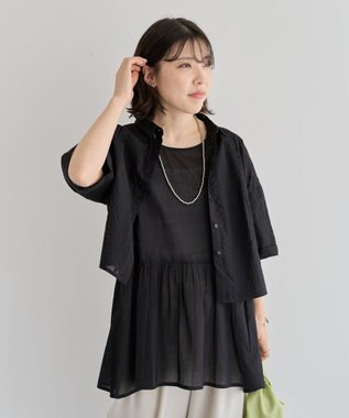 Green Parks Ｉ　ＳＥＴ２点　ギャザーシャツ＋布帛インナー Black