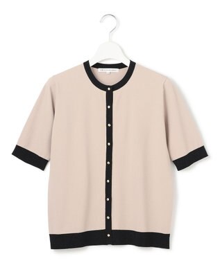 23区 S 【WEB&一部店舗限定/洗える】レーヨンポリエステルストレッチ 半袖 カーディガン ベージュ×ブラックラメ