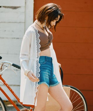 San-ai Resort（三愛水着楽園） 楊柳×レース　羽織り　F【San-ai Resort（サンアイリゾート）】 ホワイト