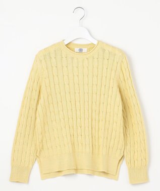 J.PRESS LADIES L 【洗える】GIZA MERCERIZE COTTON ケーブル ニット イエロー系