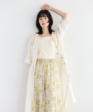 YECCA VECCA フレンチリネンドロストワンピース White