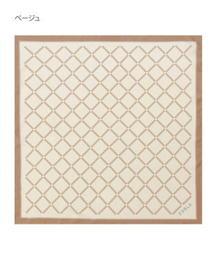 MOONBAT 【シルク100%】FURLA (フルラ) ダイアゴナルチェック 格子柄 シルクプリントスカーフ 58cm×58cm UV対策 手洗い可能 ベージュ