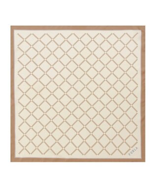 MOONBAT 【シルク100%】FURLA (フルラ) ダイアゴナルチェック 格子柄 シルクプリントスカーフ 58cm×58cm UV対策 手洗い可能 ベージュ