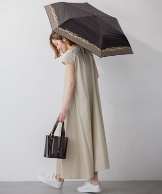 23区 【晴雨兼用/UVカット】ボーダーチェーン柄 折り畳み傘 ブラック系