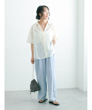 Te chichi カットワーク刺繍5分袖スキッパーシャツ オフホワイト